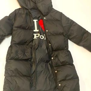 Polo by Ralph Lauren Black Hooded Puffer Coat with Red Accent